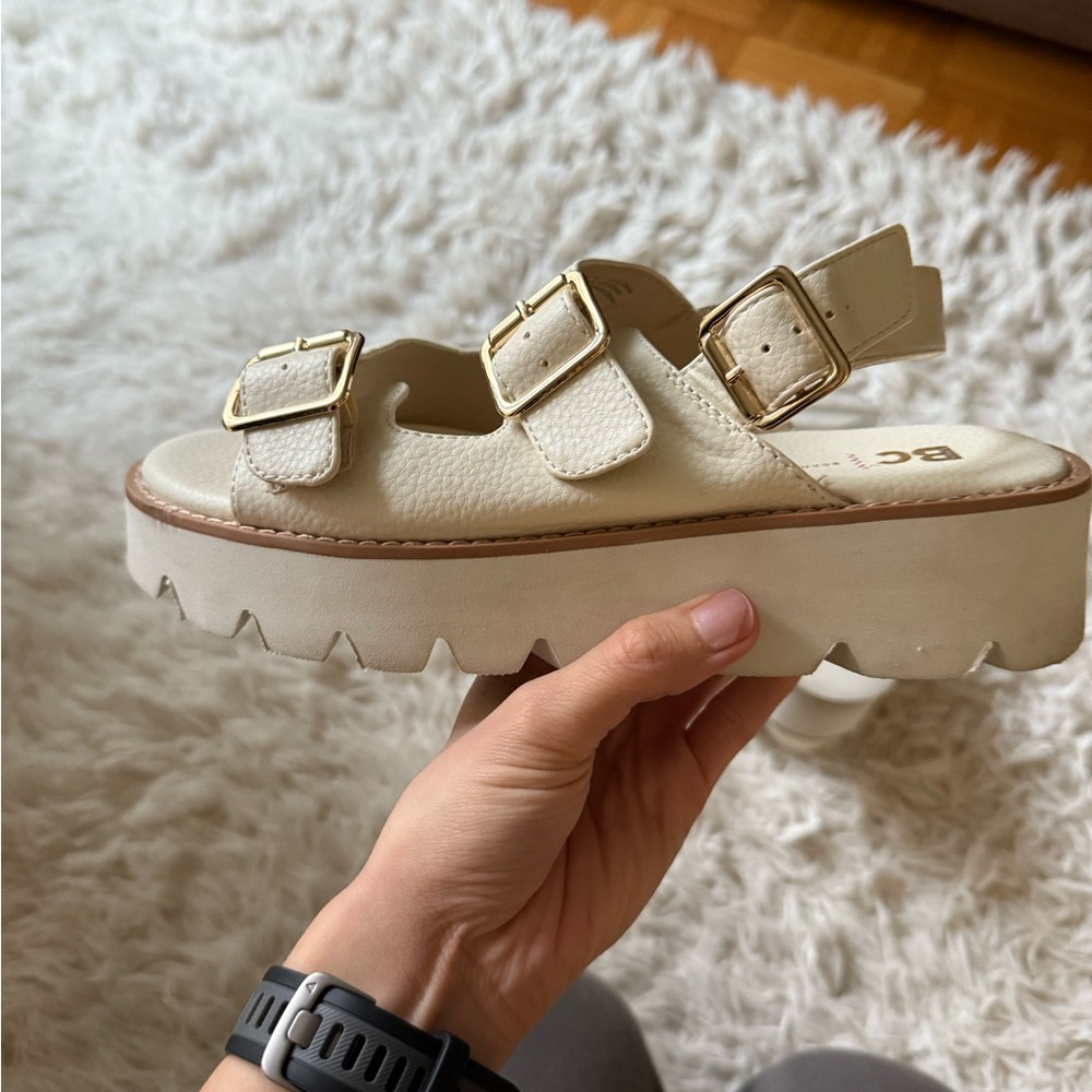 ❌SOLD❌Beige Double Strap Sandals - Picture 2 of 4